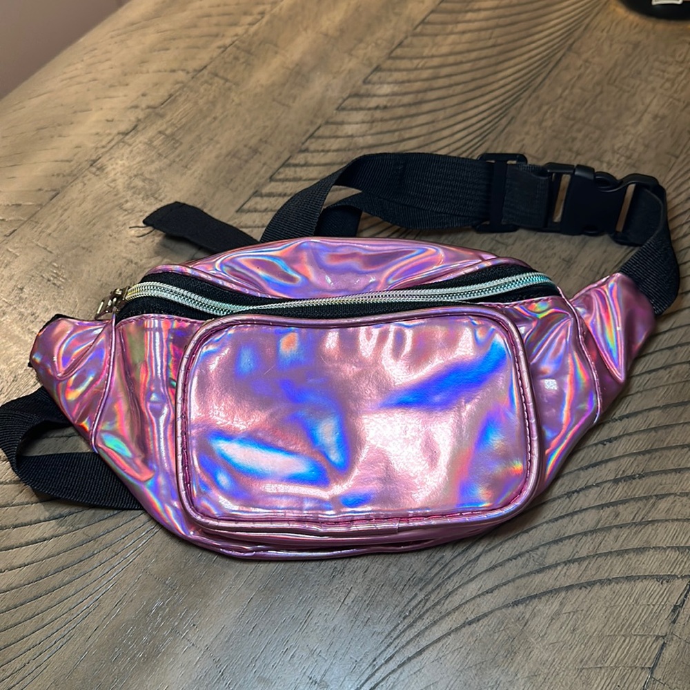 Pink metallic Fanny pack pockets adjustable strap